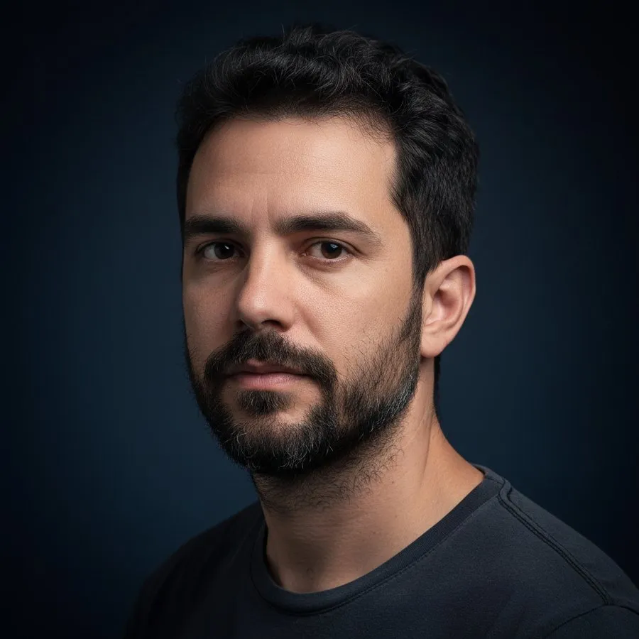 Antes — barba irregular, costeletas falhadas
